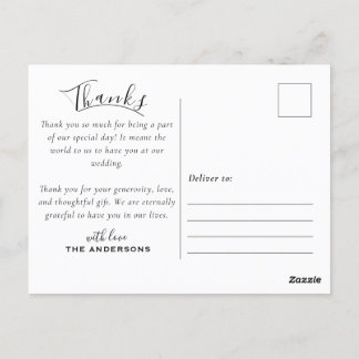 Modern Custom Photo Black & White Wedding Thankyou Postcard