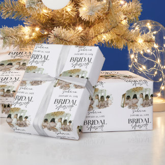 Modern Custom Photo Bridal Shower White Wrapping Paper