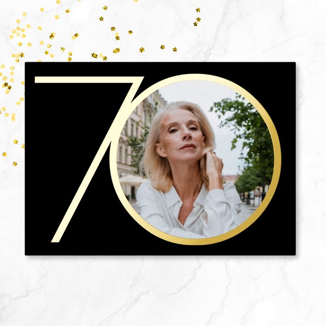 Modern Custom Photo Chic Black Gold 70th Birthday  (Mockup View)