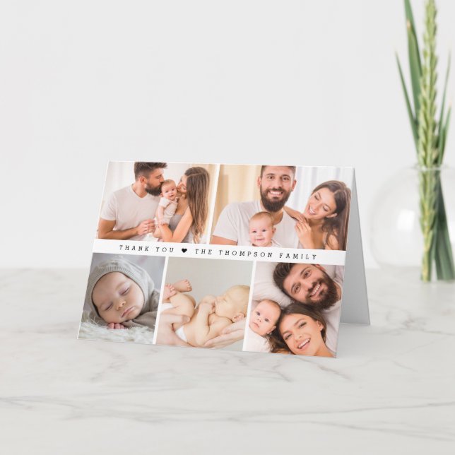 Modern Custom Photo Collage Baby Shower Simple Thank You Card (Front)