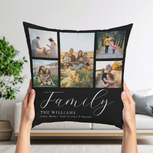 Modern Custom Photo Collage Elegant Script Family Cushion
