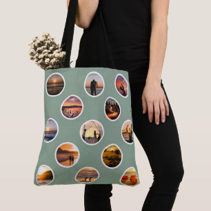 Modern Custom Photo Collage Polka Dot Tote Bag