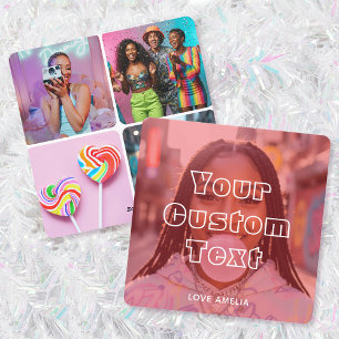 Modern Custom Photo Collage Text Cute Retro Red Holiday Card