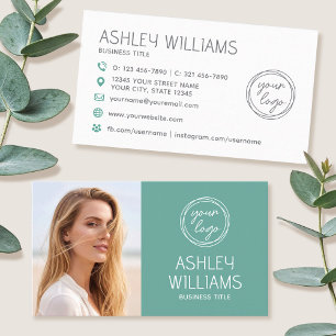 Modern Custom Photo Colour Logo Brand Elegant Gree Business Card