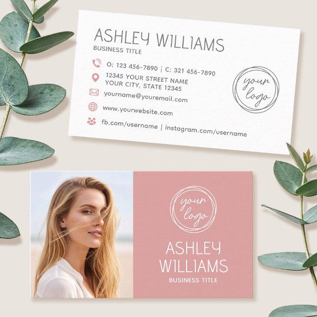 Modern Custom Photo Colour Logo Brand Elegant Pink Business Card (Creator Uploaded)