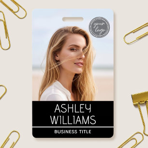 Modern Custom Photo Colour Logo Employee Black ID Badge