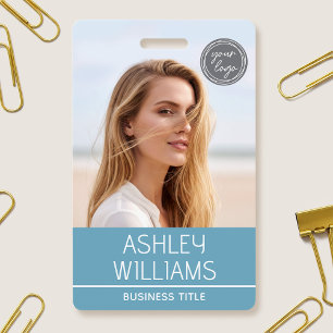 Modern Custom Photo Colour Logo Employee Blue ID Badge