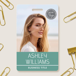 Modern Custom Photo Colour Logo Employee Green ID Badge
