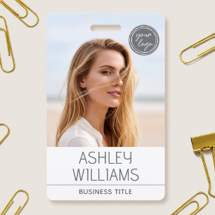 Modern Custom Photo Colour Logo Employee White ID Badge