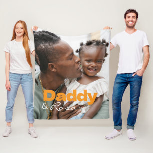 Modern Custom Photo Daddy & Daughter Name Keepsake Fleece Blanket