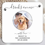 Modern Custom Photo Drinks On Me Pet Dog Wedding Square Paper Coaster<br><div class="desc">Drinks On Me! Add the finishing touch to your wedding with these cute custom photo wedding coasters . Perfect for your wedding after party and reception, and as wedding favours for your guests. Customise these photo dog wedding coasters with your favourite wedding photo, dog of honours photo, or your newlywed...</div>