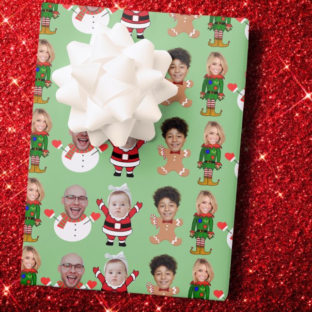 Modern Custom Photo Family Face Photo Christmas Wrapping Paper Sheet (Creator Uploaded)