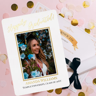 Modern,Custom Photo, Gold Graduation Invitation