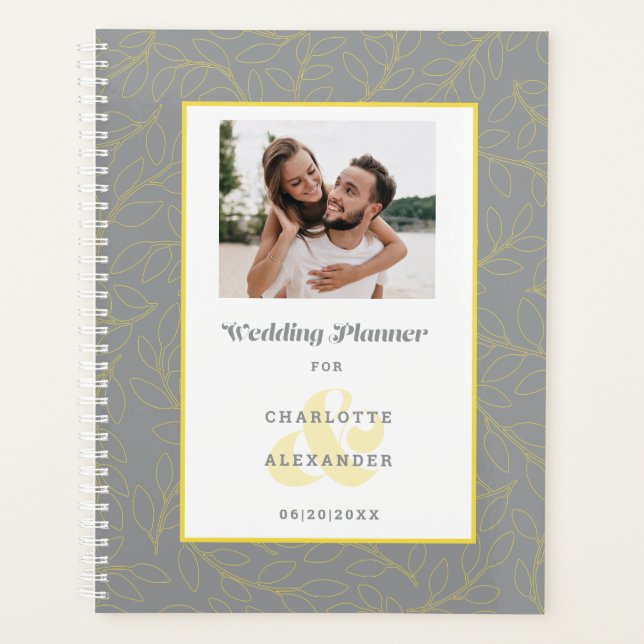 Modern Custom Photo Grey & Yellow Weddings Monthly Planner (Front)
