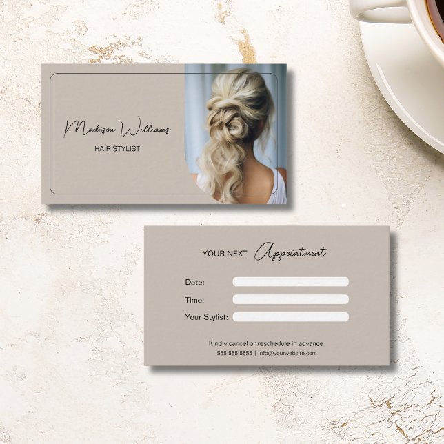 Modern Custom Photo Hair Stylist Beige Appointment Card (Modern Custom Photo Hair Stylist Beige Appointment Card)