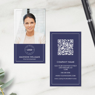 Modern Custom Photo Logo QR Blue Business Card