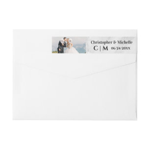 Modern Custom Photo Monogram Marble Wedding Simple Wrap Around Label