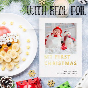 Modern Custom Photo My First Christmas Foil Holiday Card