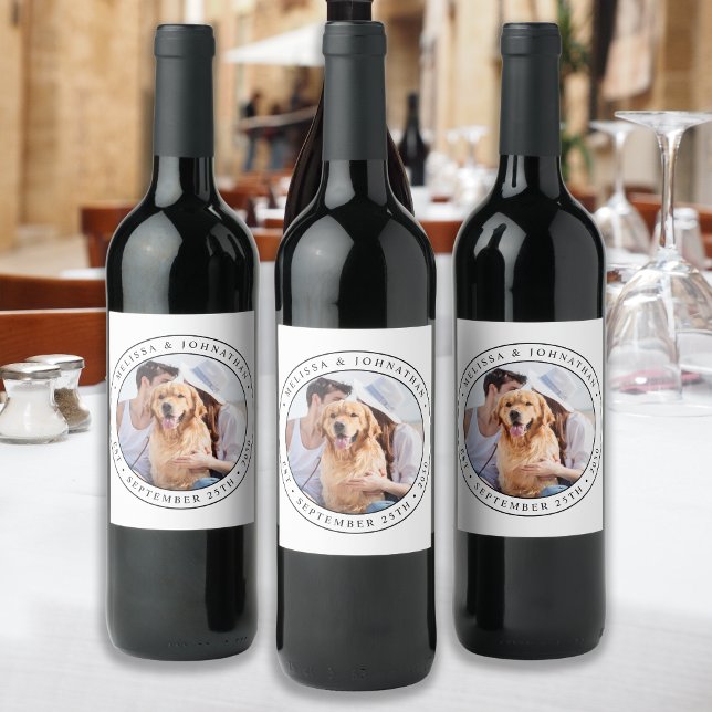 Modern Custom Photo Newlywed Wedding Wine Label (Creator Uploaded)