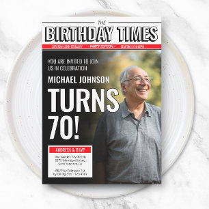 Modern Custom Photo Newspaper Cover 70th Birthday  Invitation