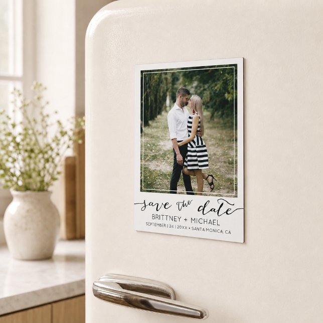Modern Custom Photo Save the Date White (Announce your wedding with this modern custom photo save-the-date design. )