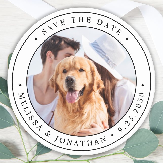 Modern Custom Photo Wedding Save The Date  Round Paper Coaster (Creator Uploaded)