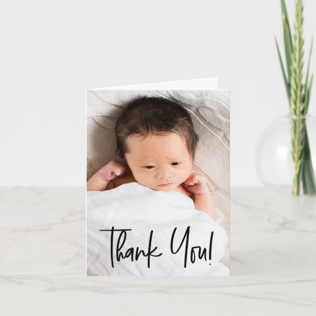 Modern Custom Portrait Baby Photo Thank You  Card (Front)