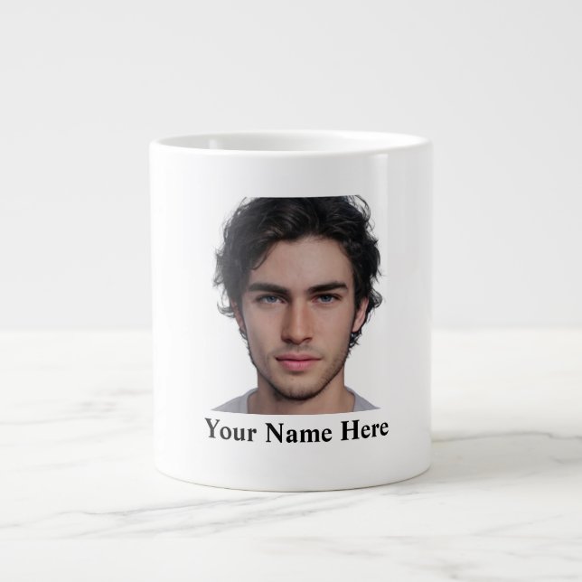 Modern Custom portrait photo name template Large Coffee Mug (Front)