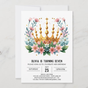Modern Custom Princess Crown Birthday Invitation