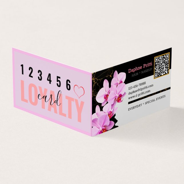 Modern, Custom QR Code, Orchid, Marble Business Card (Outside)
