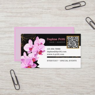 Modern, Custom QR Code, Orchid, Marble Business Card