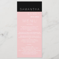 Modern custom rose pink colour block wedding menu
