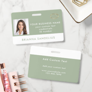 Modern Custom Sage Green Photo ID Business Logo Badge