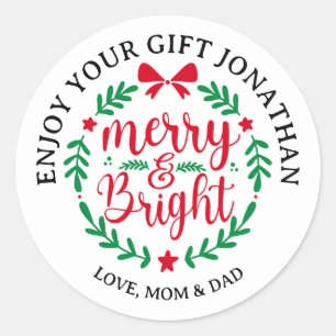 Modern Custom Script Merry And Bright Classic Round Sticker