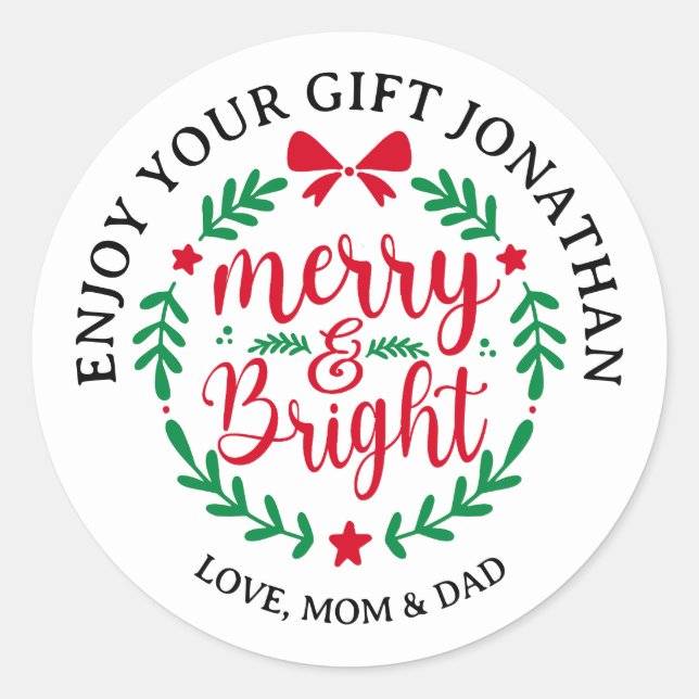 Modern Custom Script Merry And Bright  Classic Round Sticker (Front)