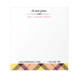 Modern Custom Script Name Email Tel Plaid Tartan Notepad