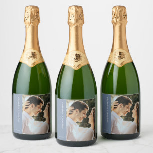 Modern Custom Sparkling Wine Wedding Photo Label