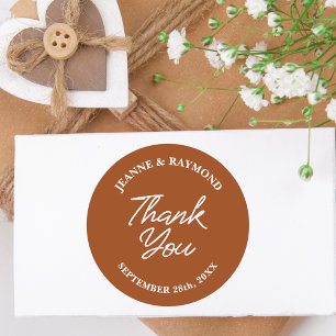 Modern Custom Terracotta Wedding Thank You Favour Classic Round Sticker