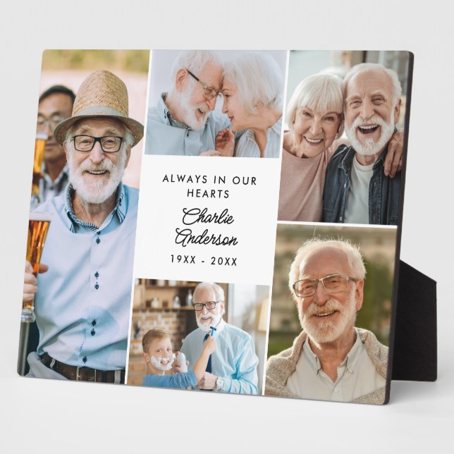 Modern Custom Text 5-Photo Collage Memorial Plaque (Side)