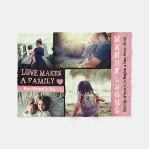 Modern custom text and personalised photo collage fleece blanket