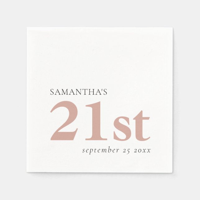 Modern Custom Text Blush Pink 21st Name Date Napkin (Front)