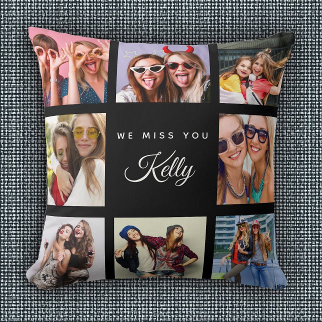 Modern Custom Text Chic We Miss You Photo Collage Cushion (Creator Uploaded)