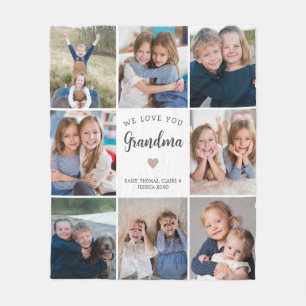 Modern Custom Text Grandma 8-Photo Collage Fleece Blanket