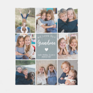 Modern Custom Text Grandma 8-Photo Collage Fleece Blanket