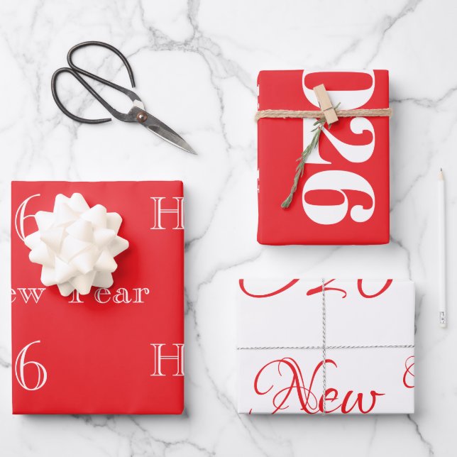 Modern Custom Text Happy New Years Wrapping Paper Sheet (Front)