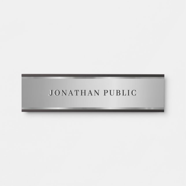Modern Custom Text Name Elegant Black & Silver Door Sign (Front)