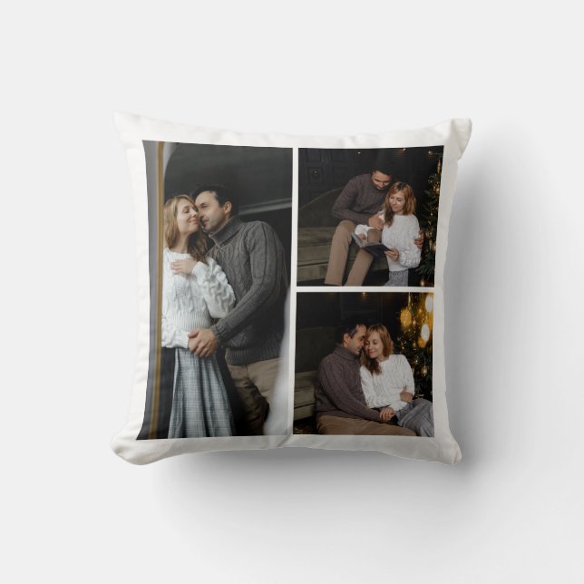  Modern Custom Three Photo Collage   Cushion (Front)