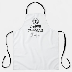 Modern Custom Trophy Husband Name Black Apron