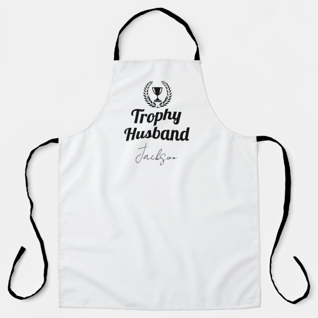 Modern Custom Trophy Husband Name Black Apron (Front)