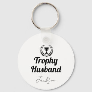Modern Custom Trophy Husband Name Black Key Ring